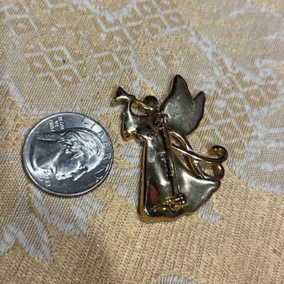 HOLIDAY🎄🎄MONET Gold Rhinestone Angel Trumpet BROOCH - Picture 6 of 8